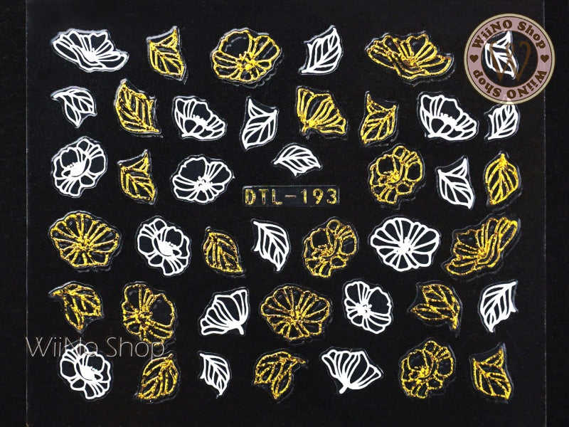 Gold White Petunia Flower Nail Art Sticker - 1 pc (DTL-193GW)