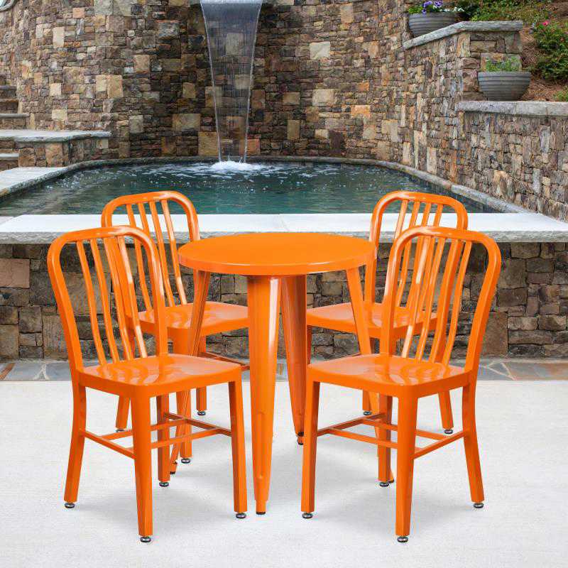Flash Furniture Thomas Commercial Grade 24 Round Orange Metal Indoor-Outdoor Table Set with 4 Chairs