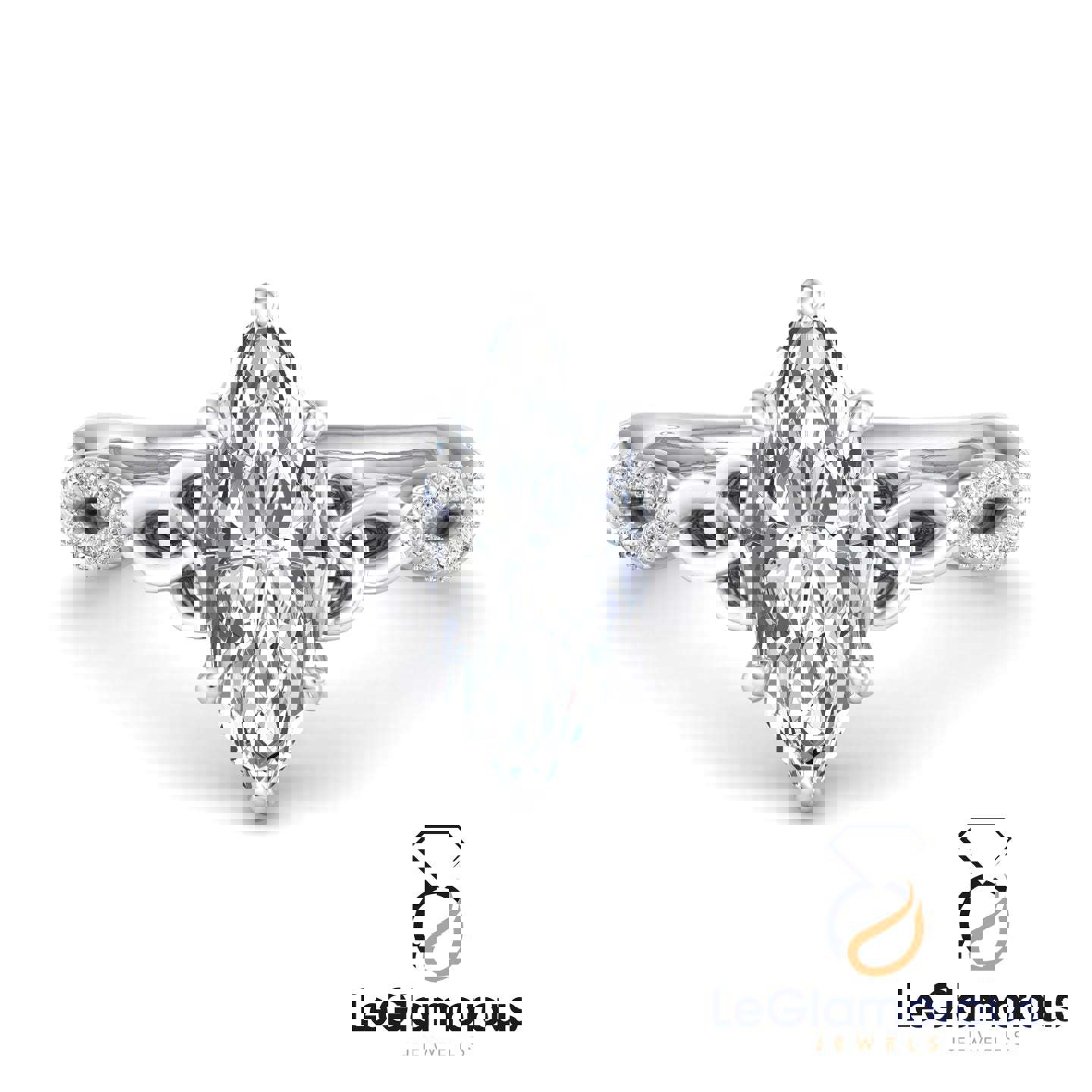 Hidden Halo Marquise Cut Pave Style Lab Grown Diamond Engagement Ring