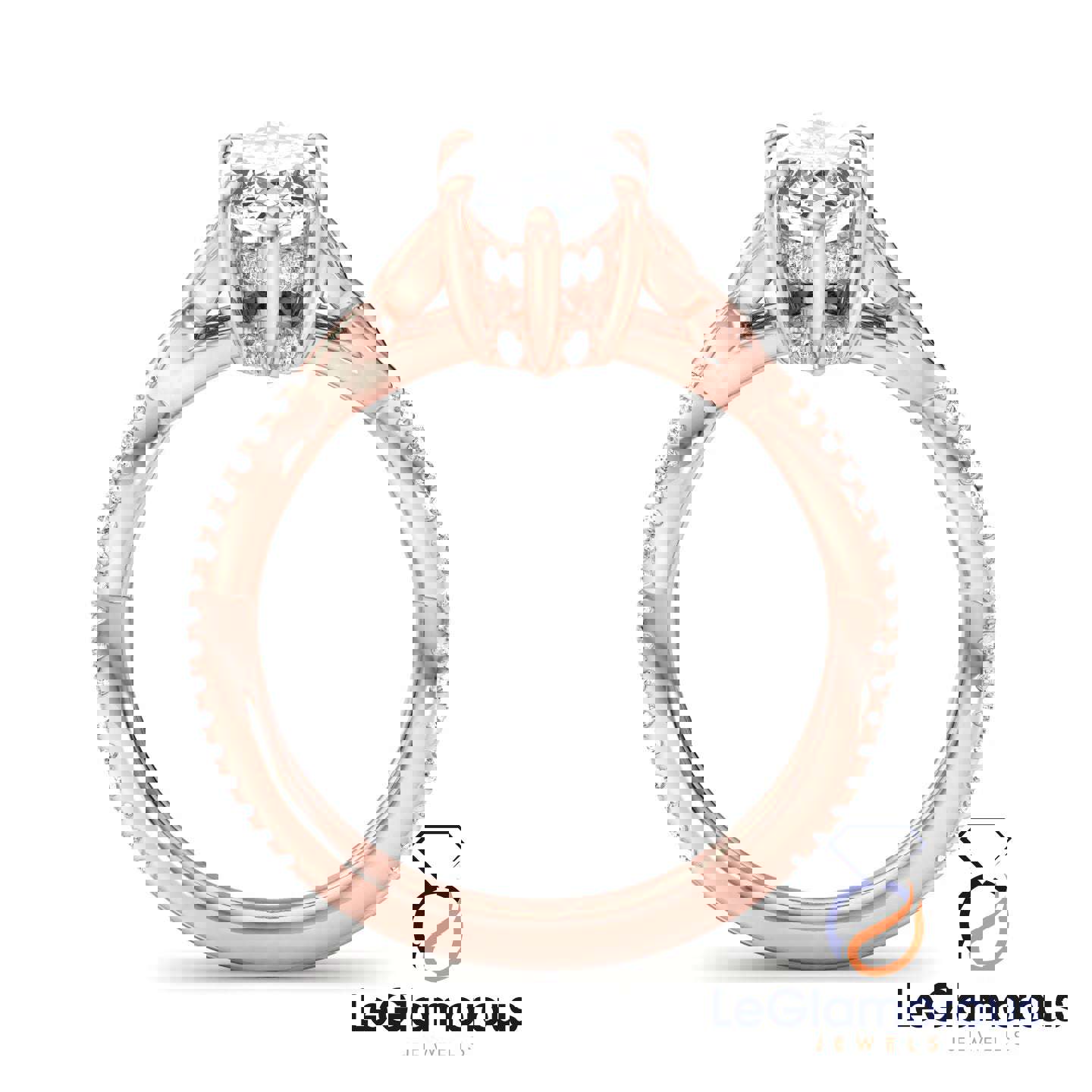 Hidden Halo Marquise Cut Pave Style Lab Grown Diamond Engagement Ring