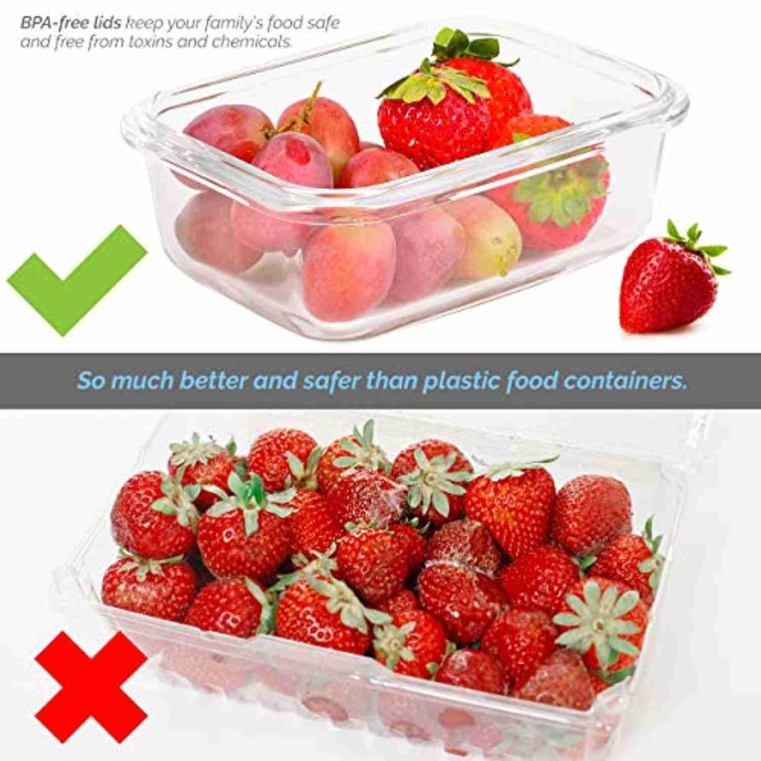 6-Pack, 28oz Glass Meal Prep Containers with BPA-Free Locking Lids by Elacra