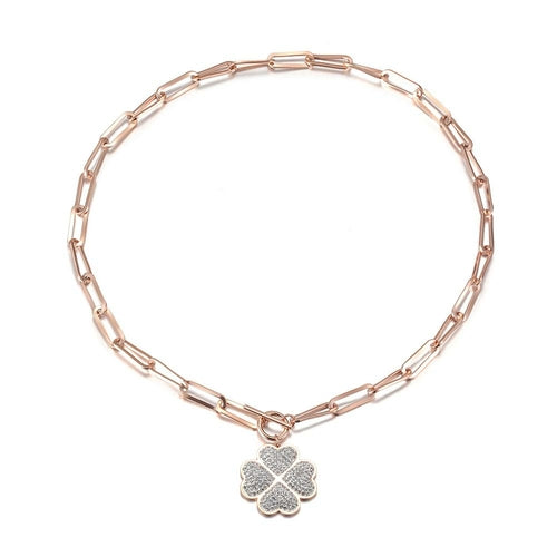 Lucky Four-Leaf Pendant Necklace - Elegant Rose Gold Jewelry for Women