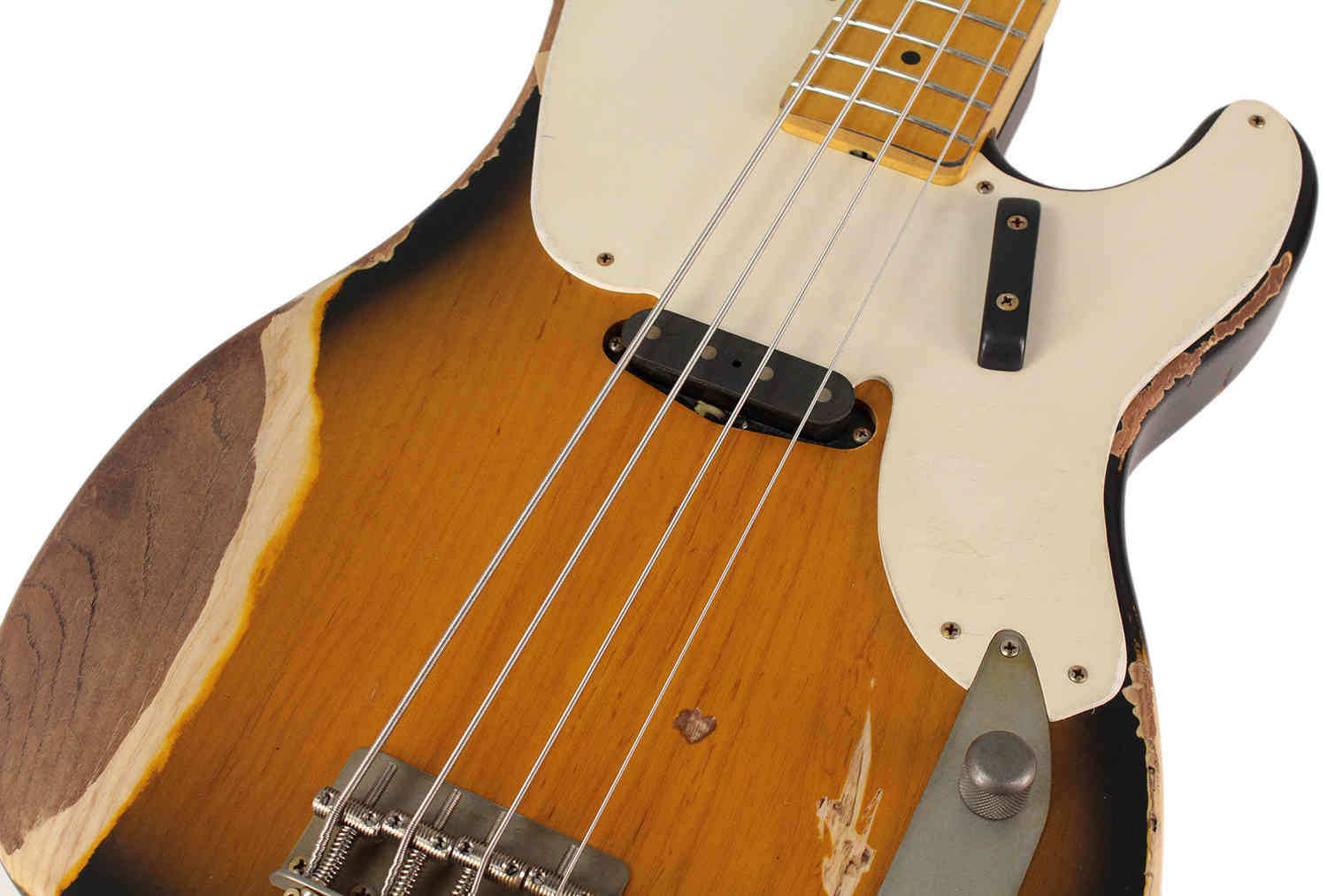 Nash PB-55 Bass Guitar, 2-Tone Sunburst, Heavy Aging
