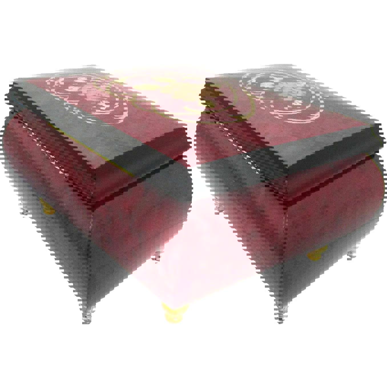 Italian Music Box, 5, Red Wine with Heart Floral Inlay