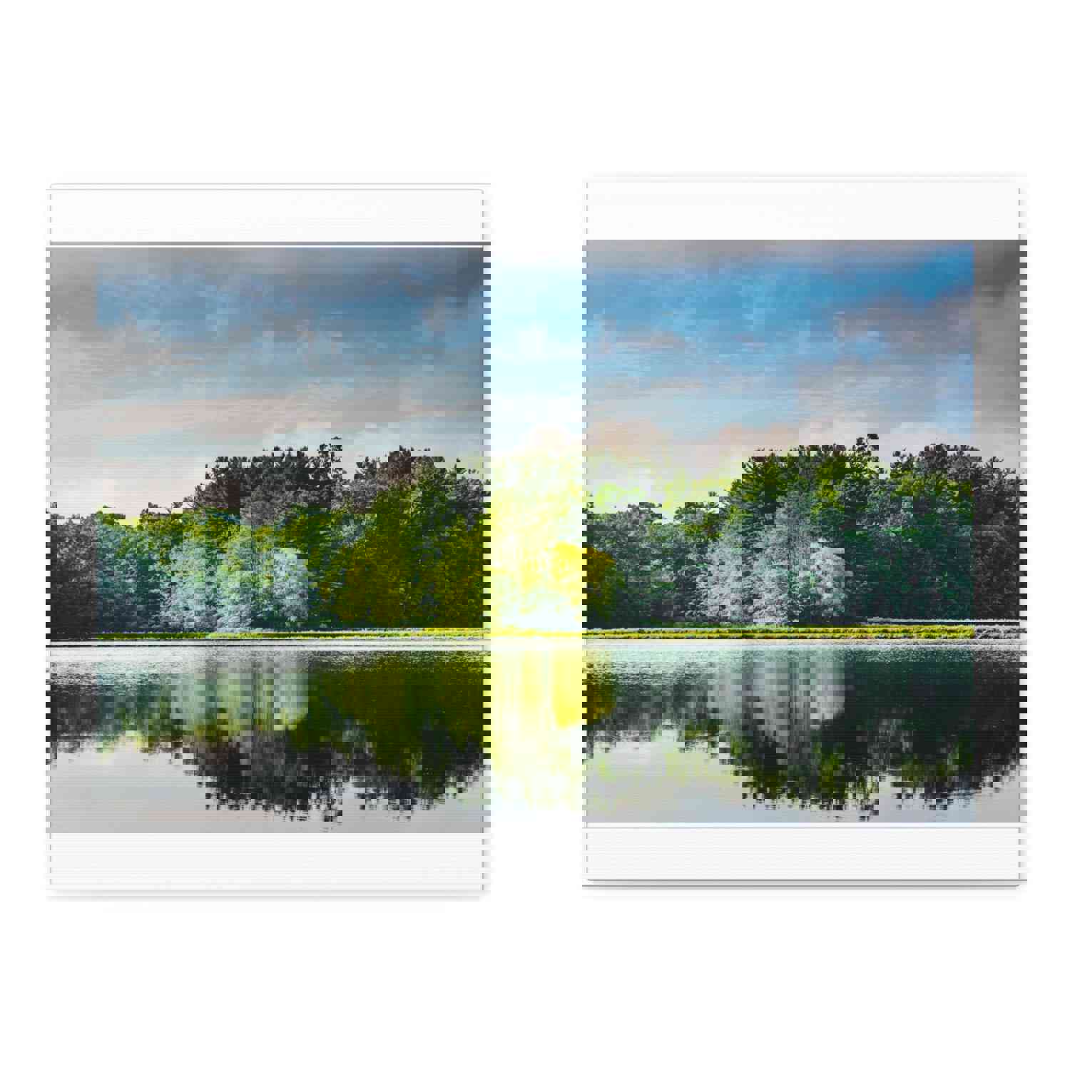 Green Forest Clear Lake Reflection Nature Wilderness Photography Canvas Wall Art