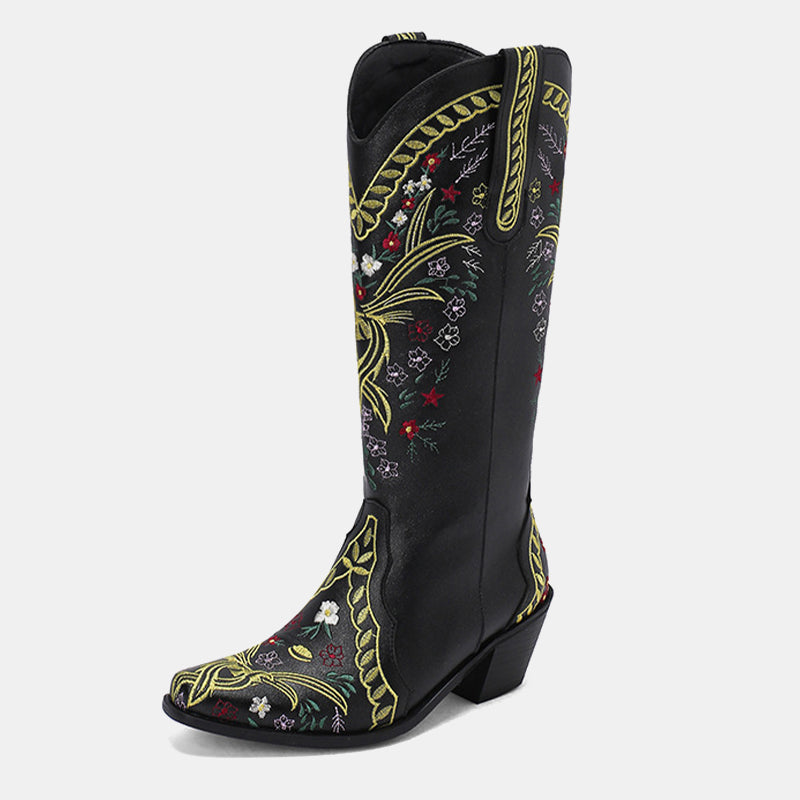 Gardenia Floral Embroidery Boots