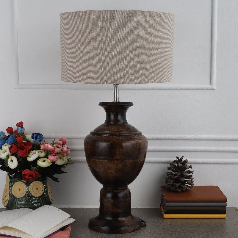 BTR CRAFTS Spotted Wooden Big Matki Table Lamp (Bulb not Included)