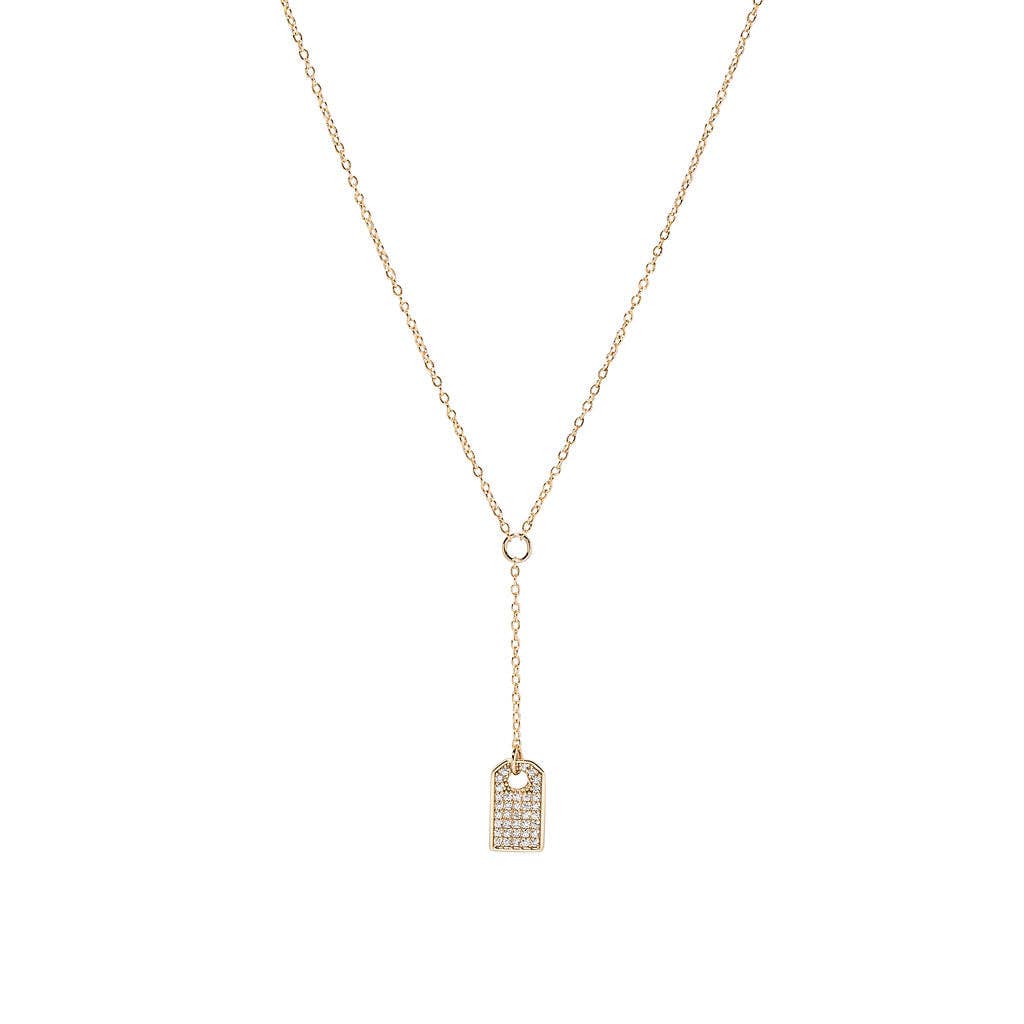 Hanna Necklace - Elegant Lariat Style with Pavé Tag Charm