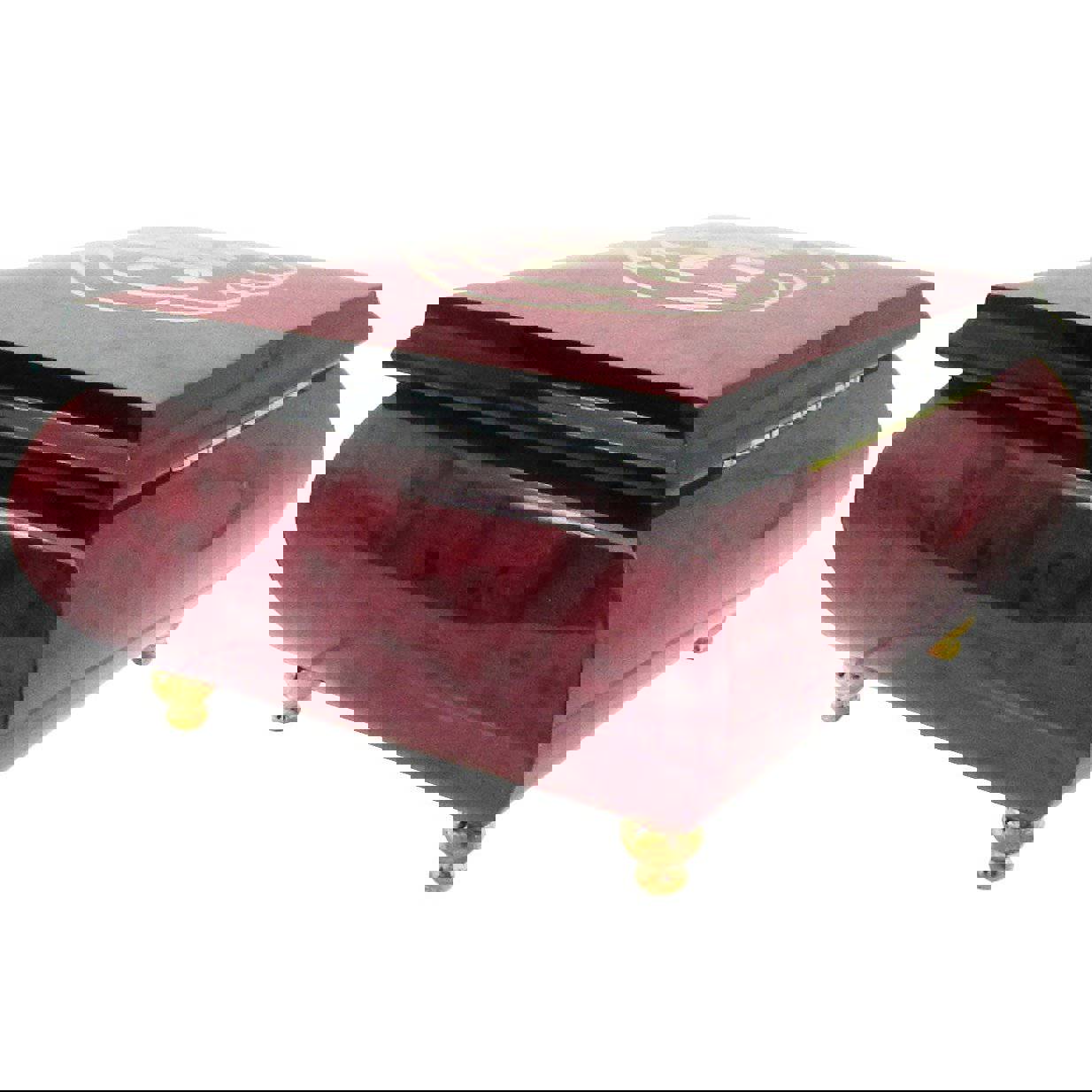 Italian Music Box, 5, Red Wine with Heart Floral Inlay