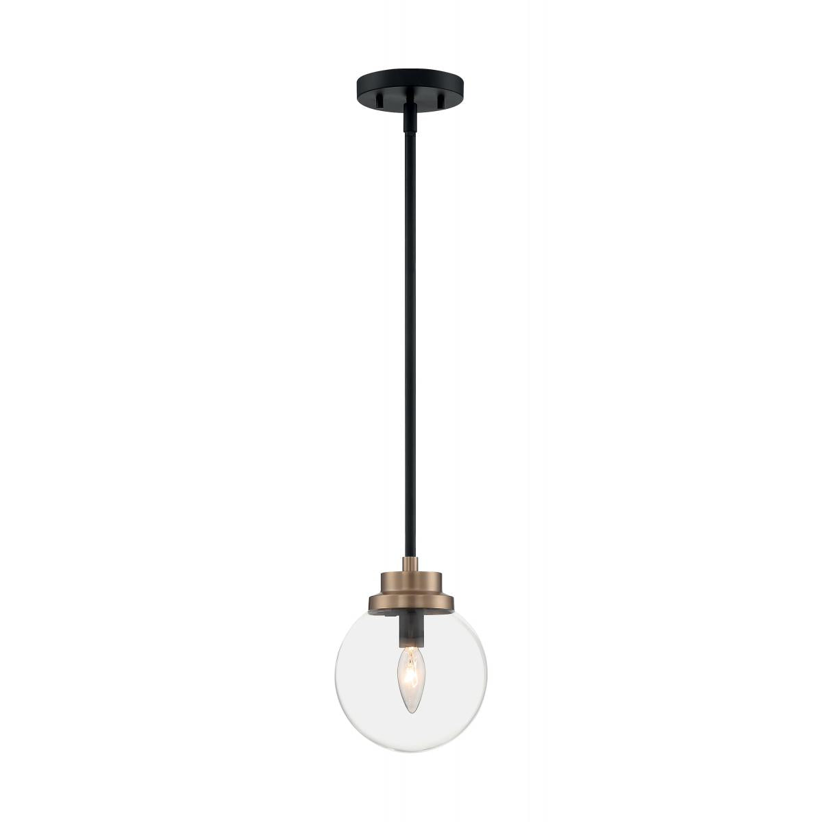 AXIS 1 LIGHT PENDANT - Clear Glass with Matte Black and Brass Accents