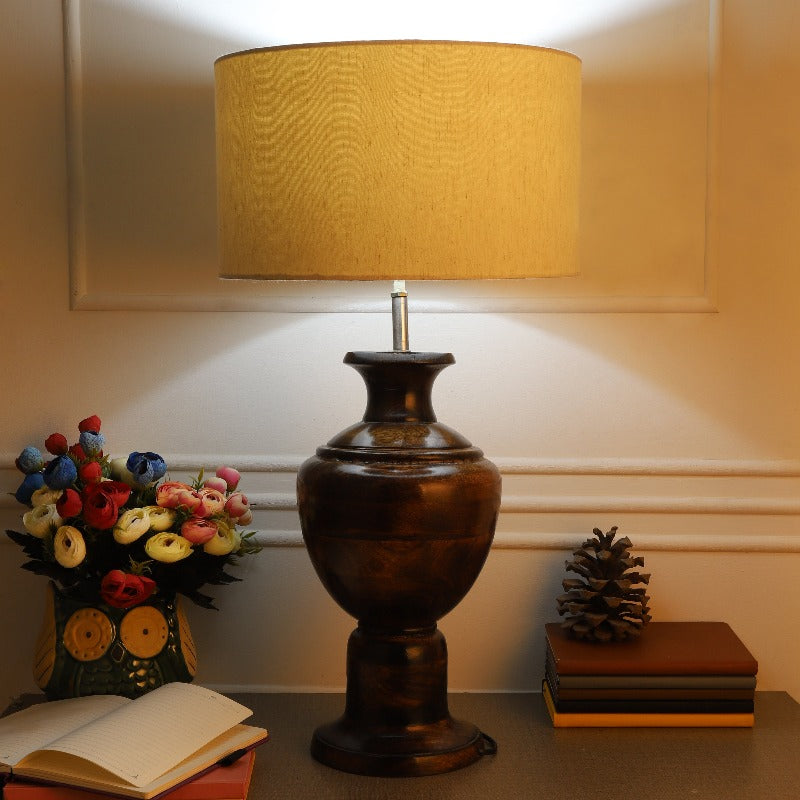 BTR CRAFTS Spotted Wooden Big Matki Table Lamp (Bulb not Included)
