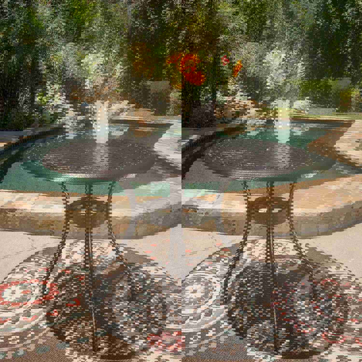 Kiawah Outdoor Circular Bronze Cast Aluminum Dining Table with Umbrella Hole