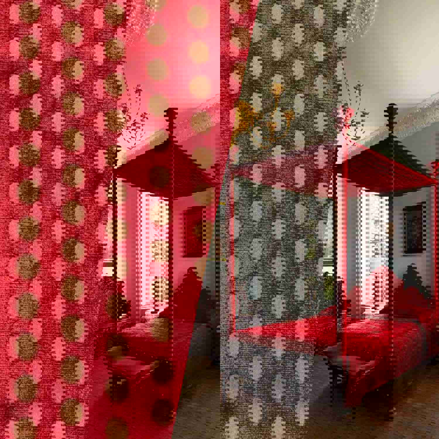 NEW! By the Roll (Wholesale): Prince Casper Designer Imported Italian Burnout Dot Chenille Velvet Fabric Upholstery Red