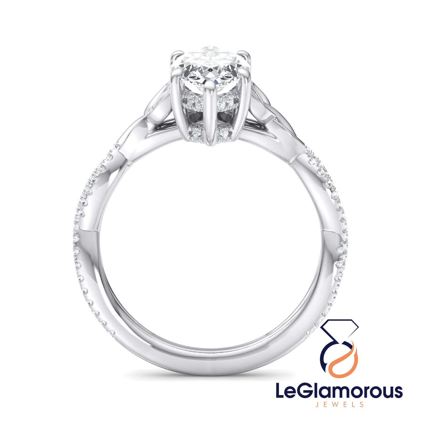 Hidden Halo Marquise Cut Pave Style Lab Grown Diamond Engagement Ring