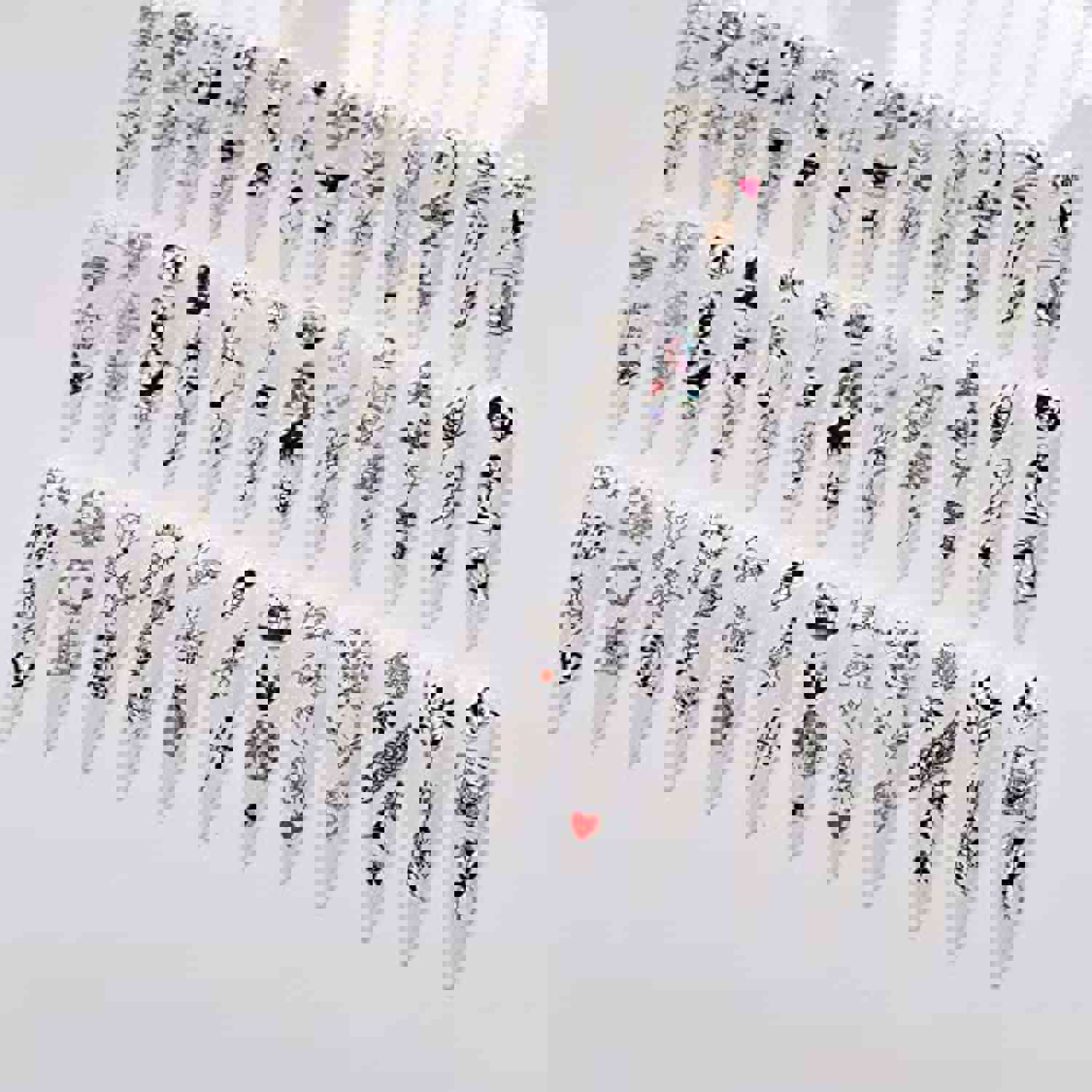 NAIL ANGEL 12 Sheets Nail Art Adhesive Sticker Sheets - Black Crown, Beauty Flower, Butterfly Shapes