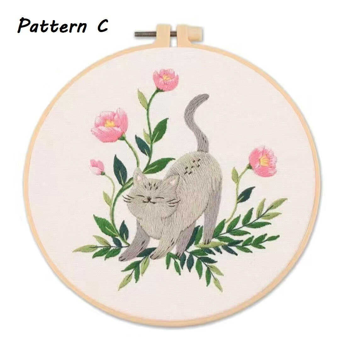 Mischievous Cat Floral Embroidery Kit for All Skill Levels