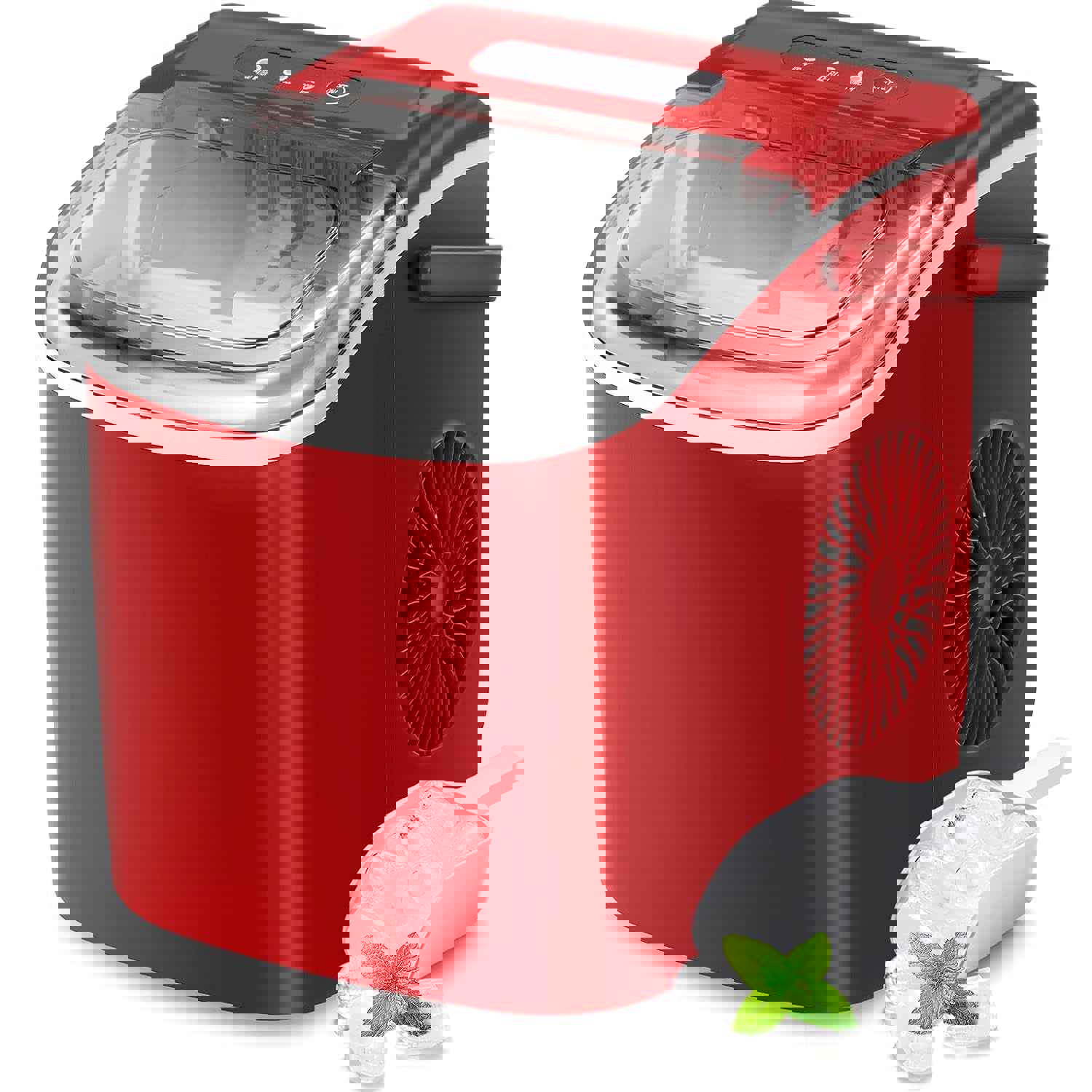 Countertop Ice Maker, Portable Ice Machine with Handle, 9 Ice Cubes in 6 Mins, 26Lbs/24H, Self-Cleaning for Home/Kitchen/Party (Red)