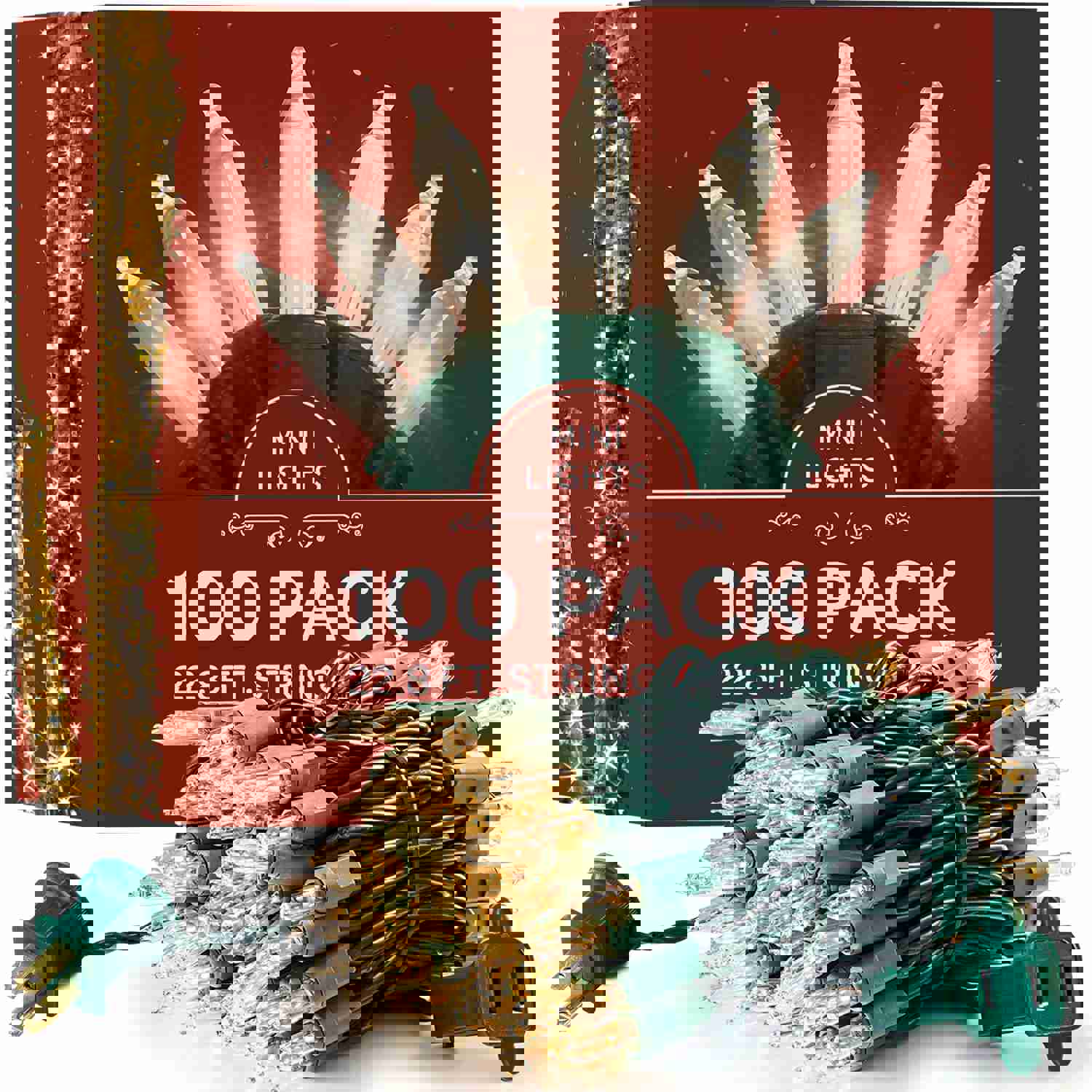 100 Warm White Christmas Lights Set - UL Listed for Indoor/Outdoor Use, 22.8 Ft Green Wire