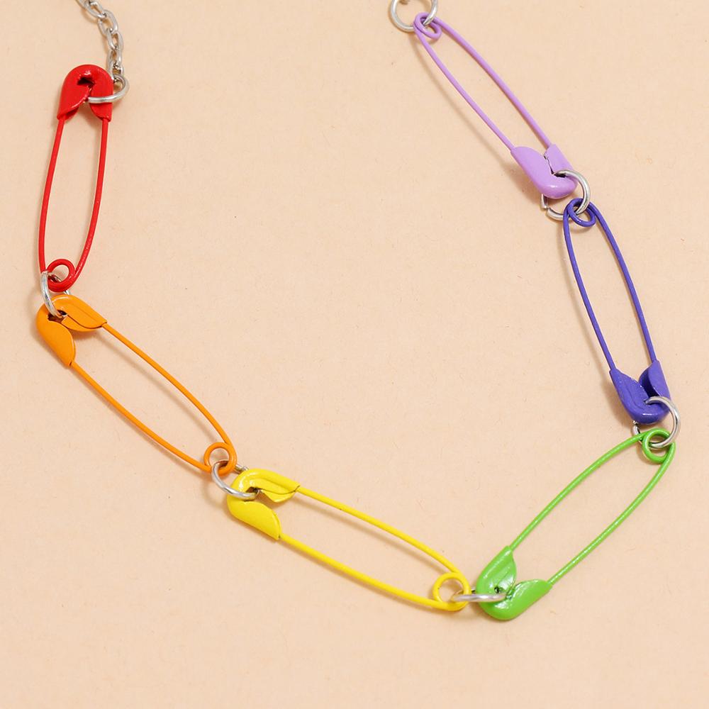 Harajuku Colorful Paper Clip Pin Pendant Necklace - Vintage Punk Choker for Women