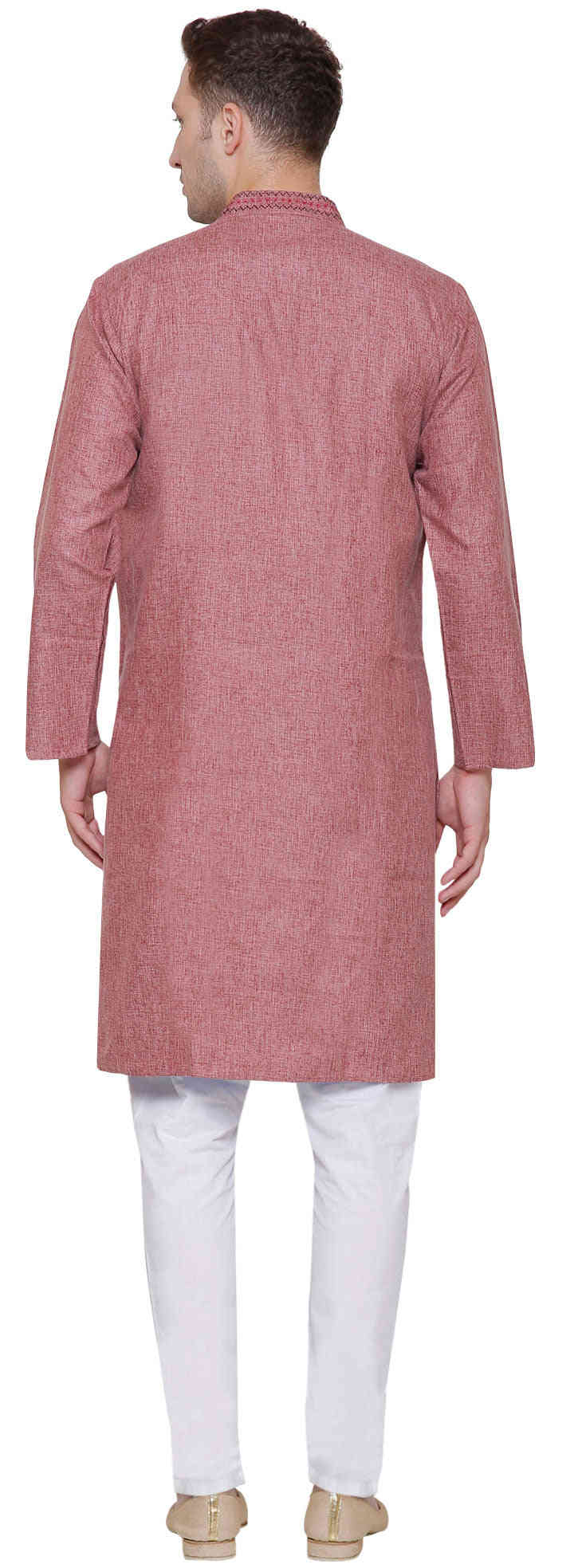 Cotton Embroidered Men's Kurta Pajama - Traditional Indian Attire (Maroon)