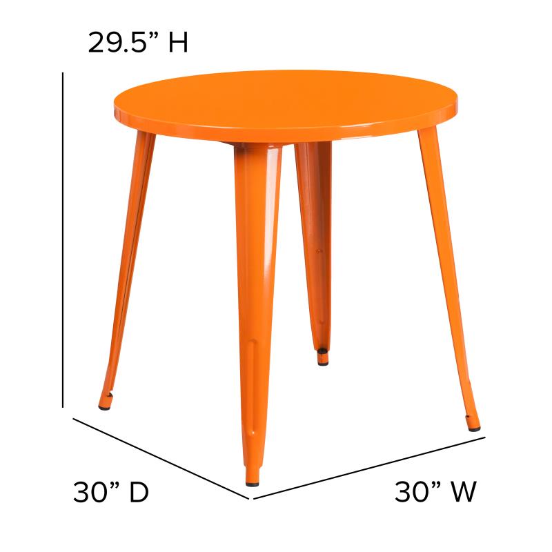 CH-51090-29 Flash Furniture Jeffrey Commercial Grade 30 Round Orange Metal Indoor-Outdoor Table