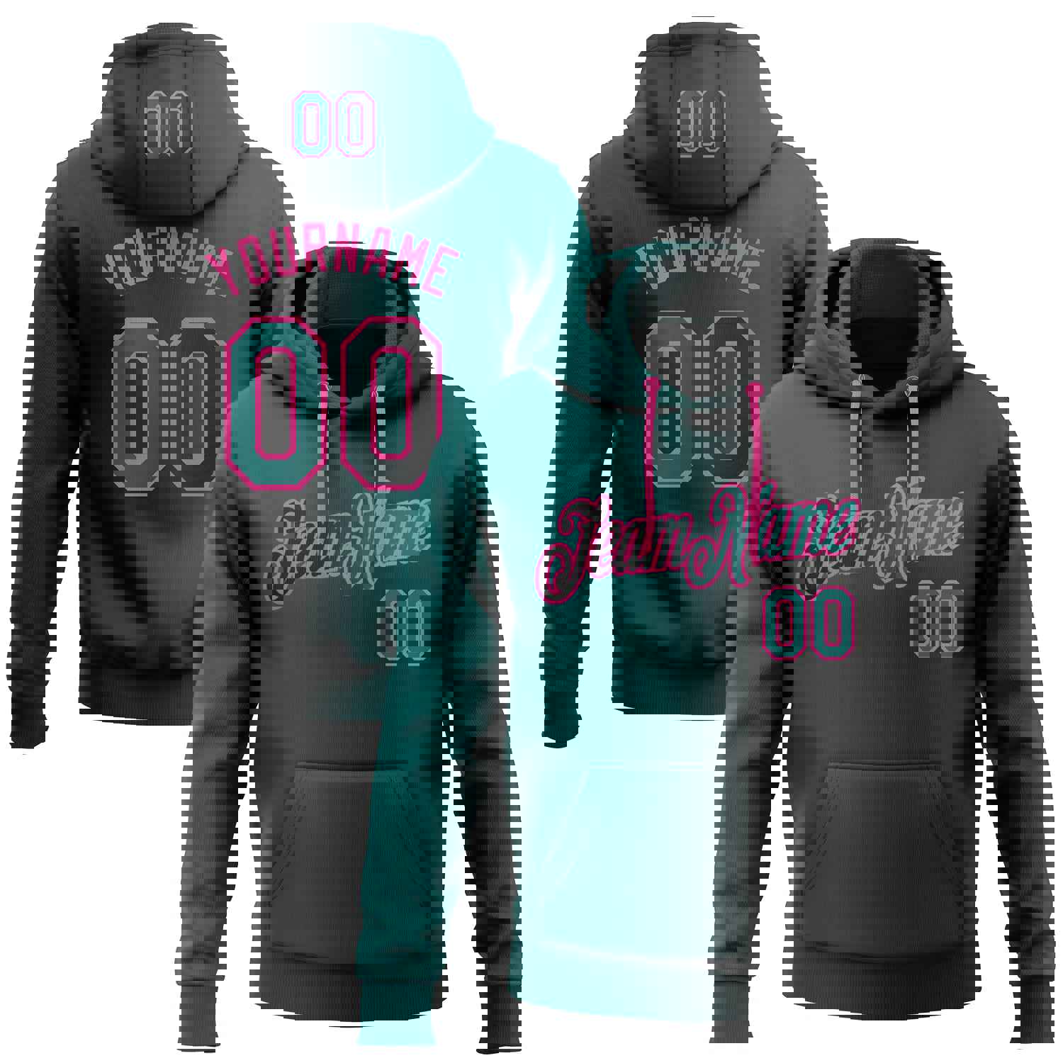 Custom Stitched Black Teal-Pink Gradient Fashion Sports Pullover Sweatshirt Hoodie