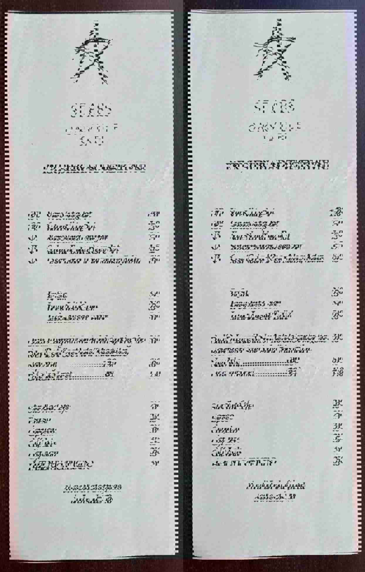 Vintage Wine & Dessert Menu from STARS OAKVILLE CAFE Napa California
