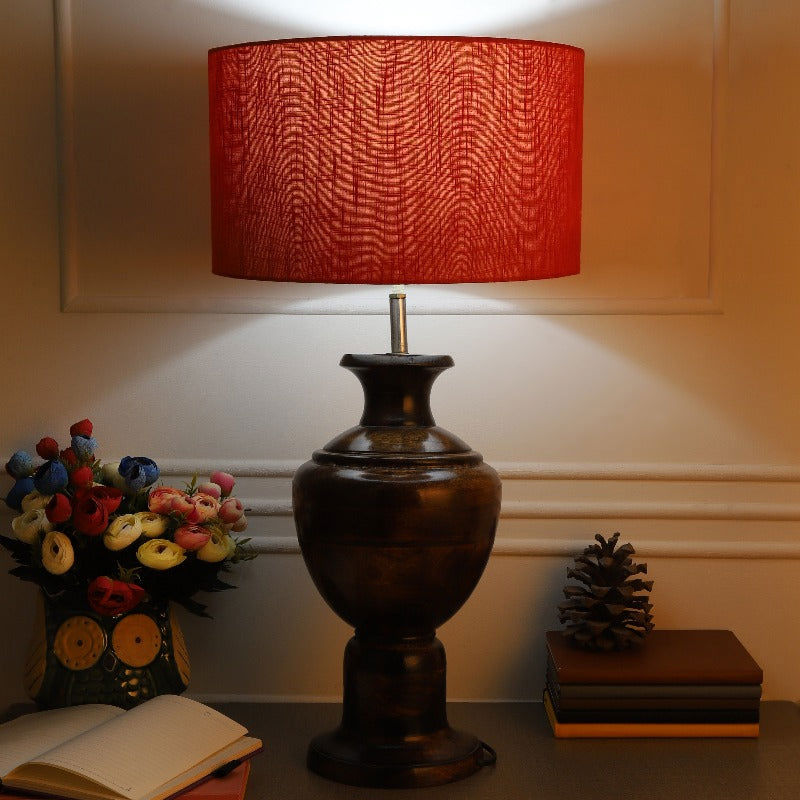 BTR CRAFTS Spotted Wooden Big Matki Table Lamp (Bulb not Included)