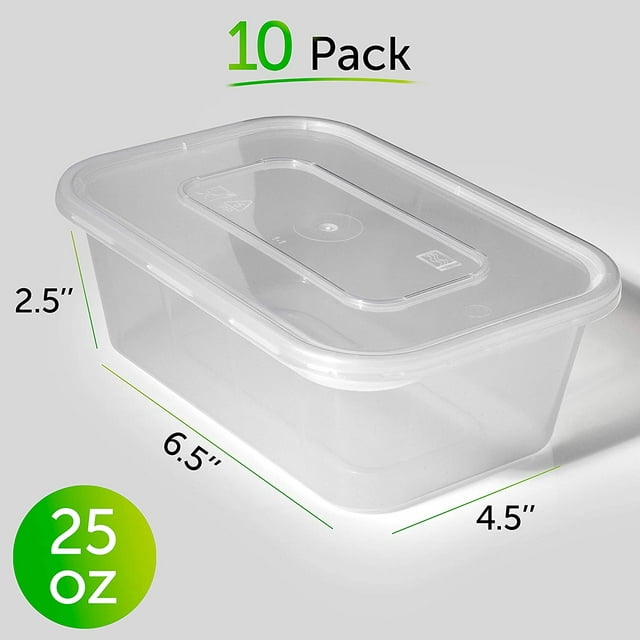 Prep Naturals - 10 Pack Plastic Food Storage Containers with Lids, 25 Ounce