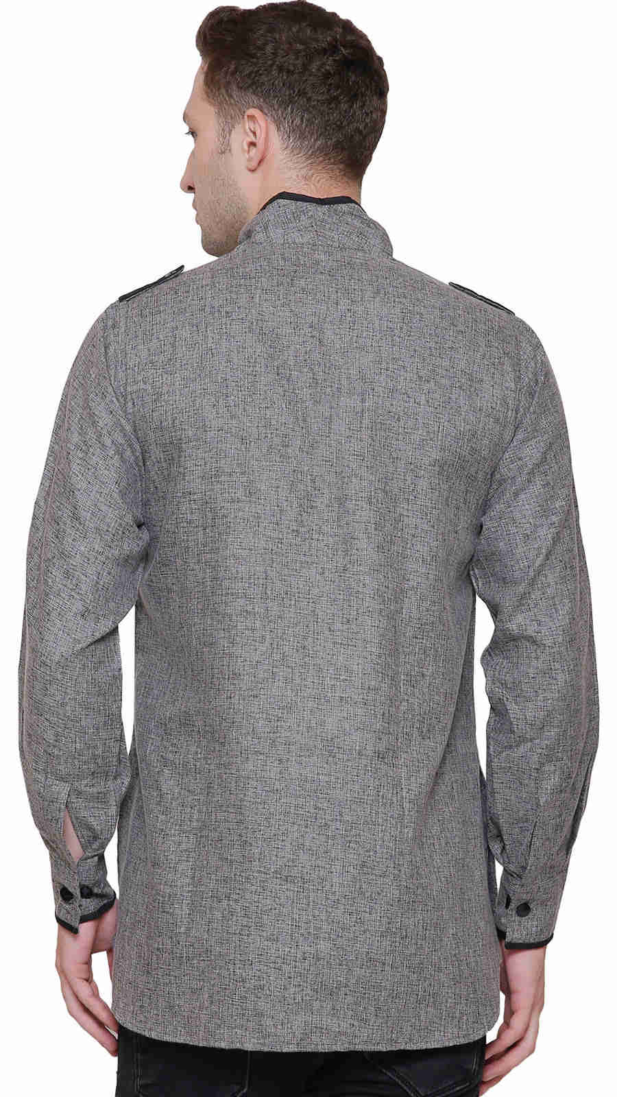 Cotton Men's Short Kurta Shirt - Traditional Indian Ethnic Wear (Grey)
