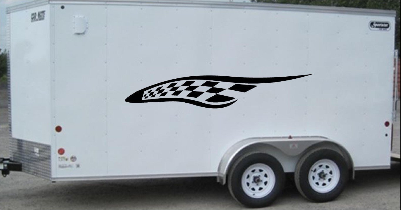 Checkered Racing Stripe Trailer Decal - High Gloss Vinyl Sticker for Cars and Trailers