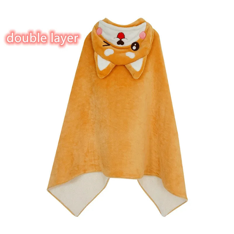 Shiba Inu Flannel Plush Blanket - 140/170cm Cartoon Dog Shawl, Warm Winter Gift for Baby Girl
