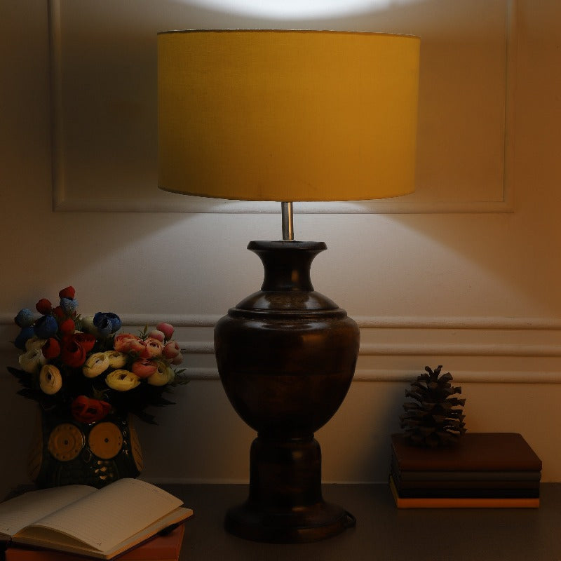 BTR CRAFTS Spotted Wooden Big Matki Table Lamp (Bulb not Included)