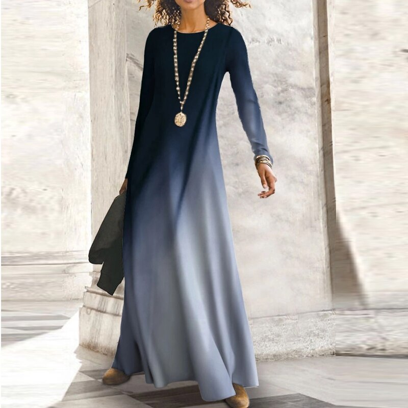 Anokhinaliza Women's Casual Patchwork Print Party Dress - Elegant Long Sleeve Floor-Length Dress for Spring/Autumn