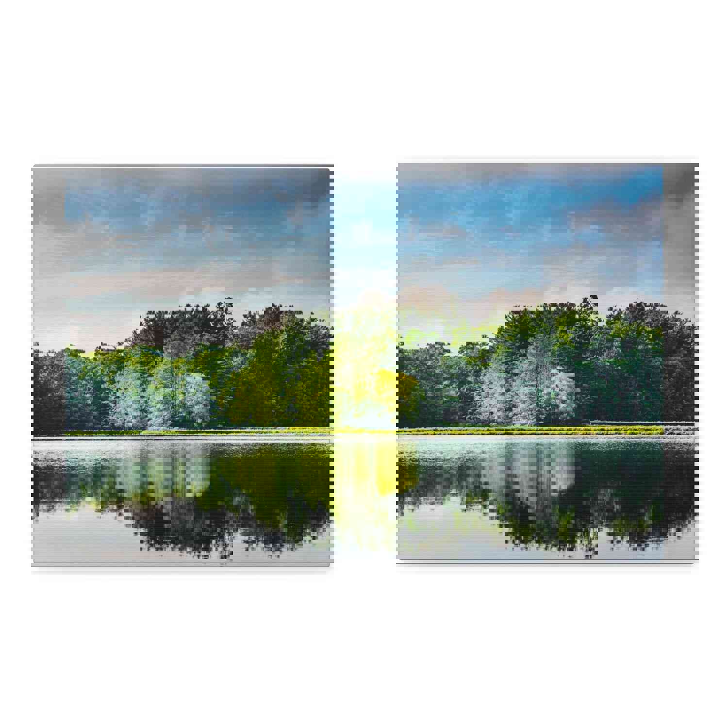 Green Forest Clear Lake Reflection Nature Wilderness Photography Canvas Wall Art