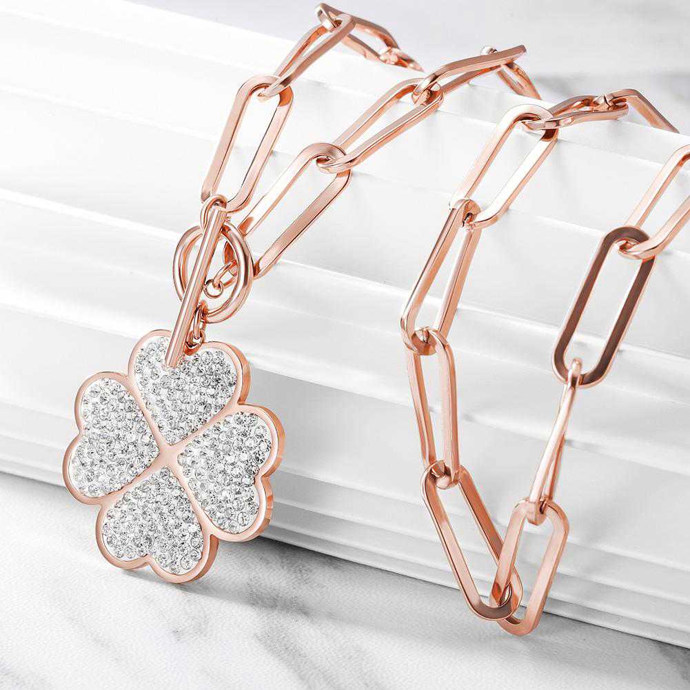Lucky Four-Leaf Pendant Necklace - Elegant Rose Gold Jewelry for Women