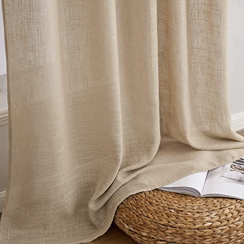 MIULEE Camel Beige Linen Curtains - 84 Inch Length, Semi-Sheer Light Filtering, Farmhouse Decor (2 Panels)