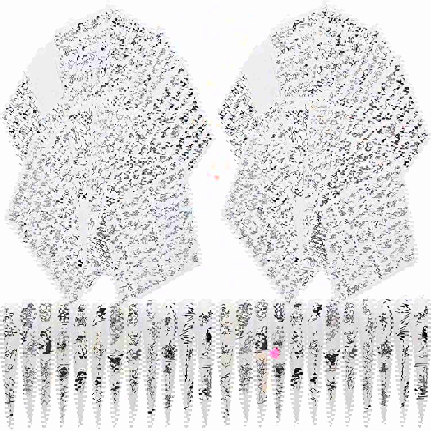 NAIL ANGEL 12 Sheets Nail Art Adhesive Sticker Sheets - Black Crown, Beauty Flower, Butterfly Shapes