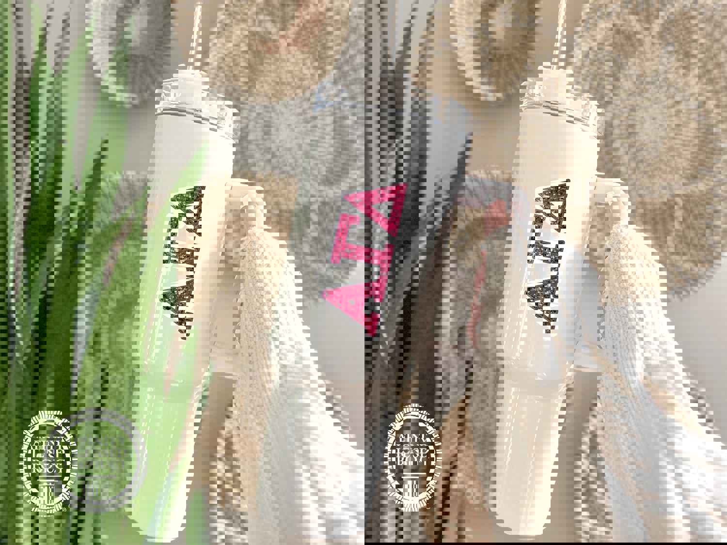 Alpha Gamma Delta Vinyl Sticker - Pink Sequin Sorority Decal