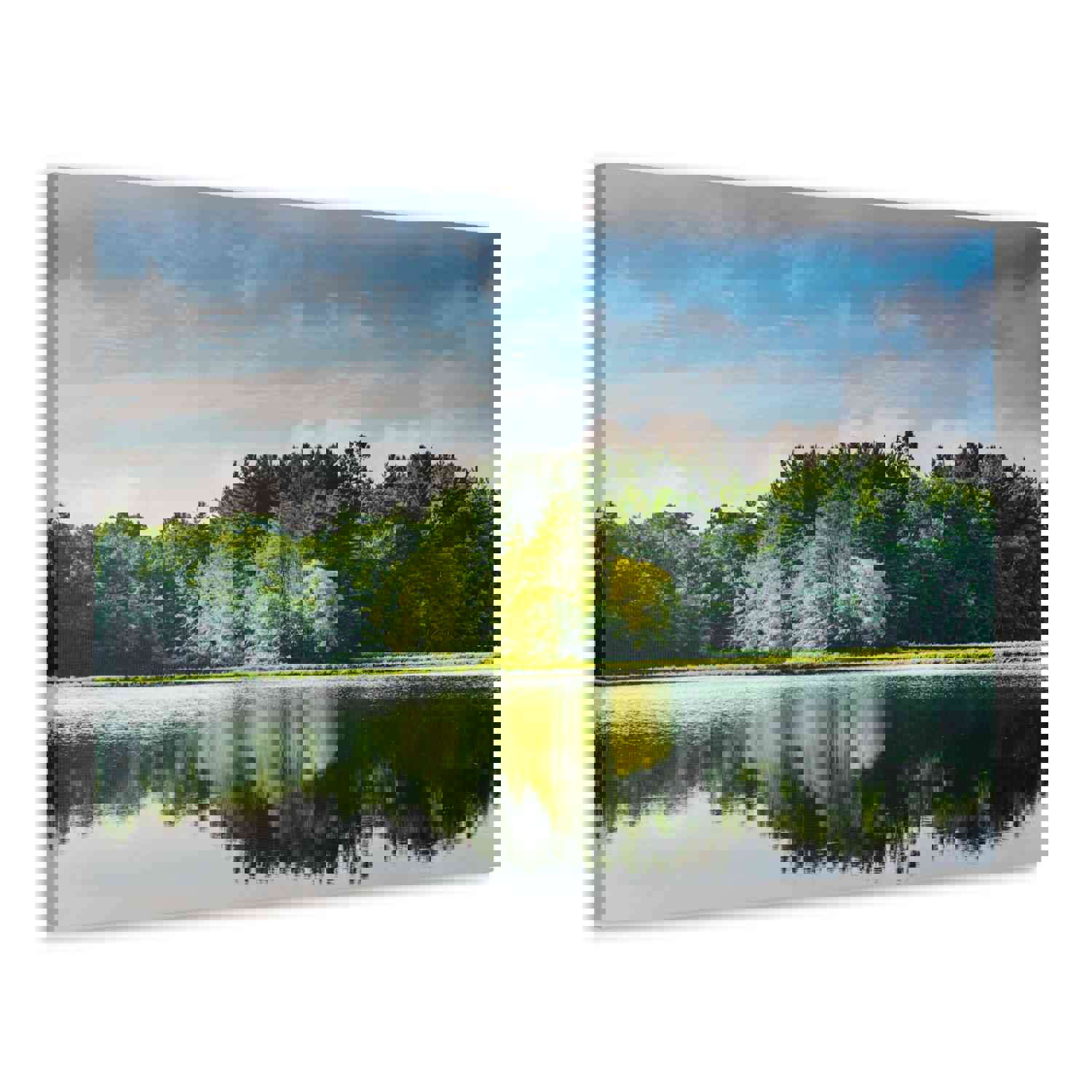 Green Forest Clear Lake Reflection Nature Wilderness Photography Canvas Wall Art