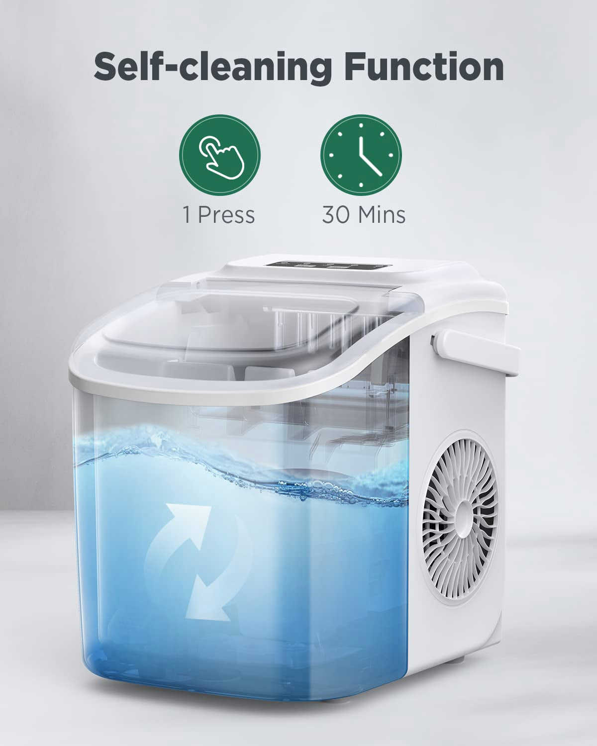 Countertop Ice Maker - 9 Cubes in 6 Mins, 26Lbs/24Hrs, Self-Cleaning with Ice Scoop & Basket, 2 Sizes Bullet Ice, White