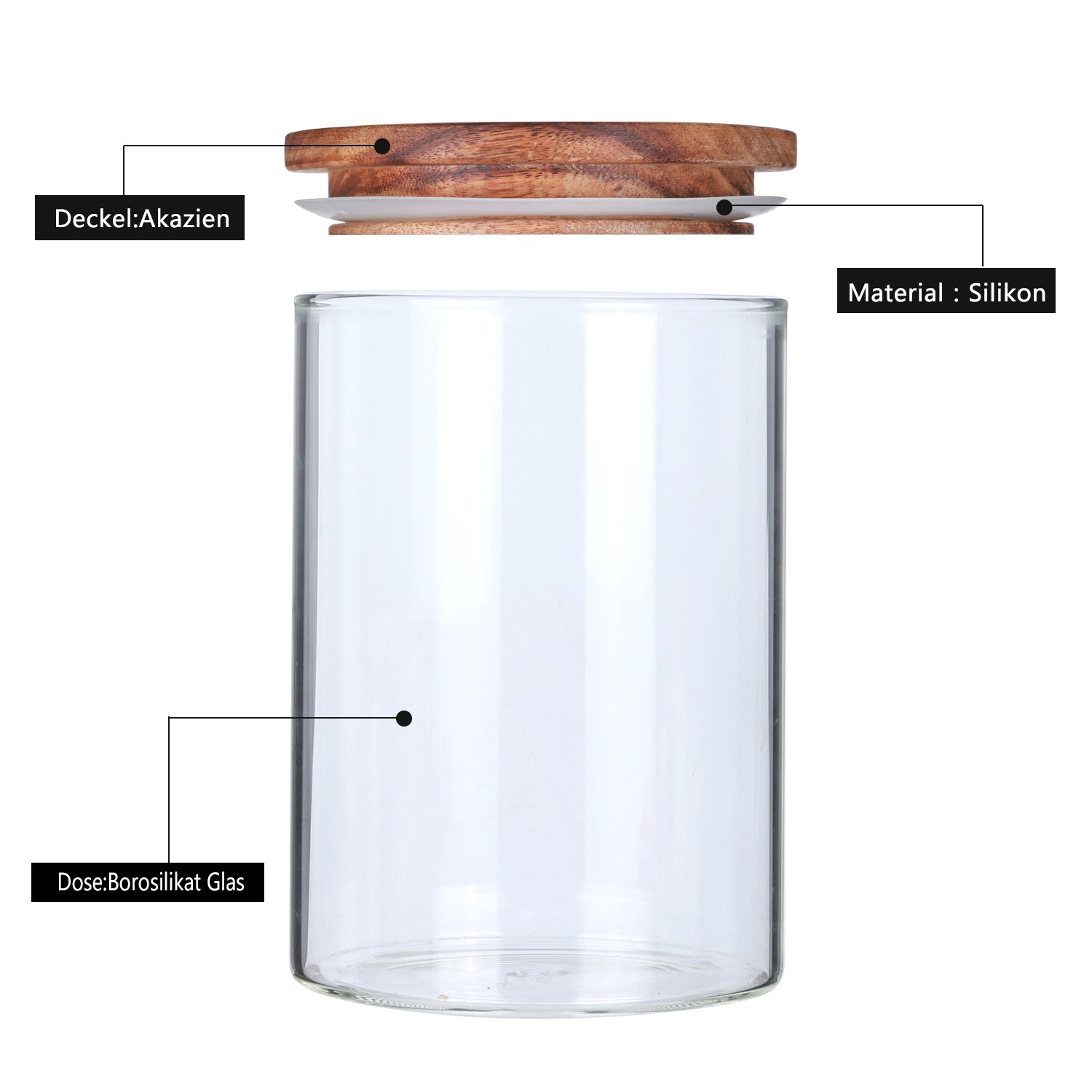 KKC Clear Glass Canisters with Airtight Wood Lids for Food Storage, BPA Free, 39 Floz