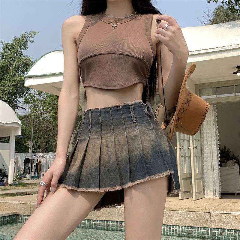 Vintage Denim Skirt Women 2023 Summer High Street Fashion Mini Skirt