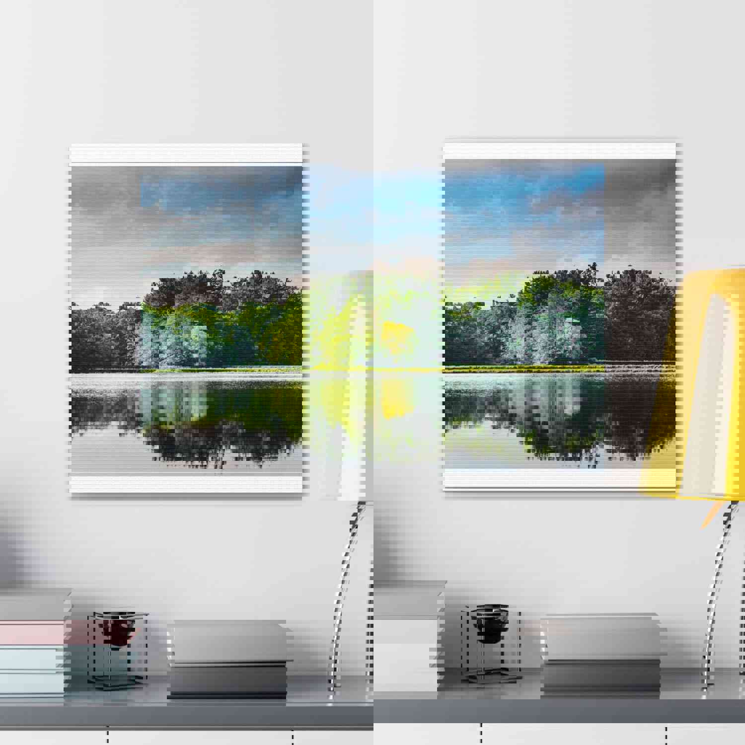 Green Forest Clear Lake Reflection Nature Wilderness Photography Canvas Wall Art