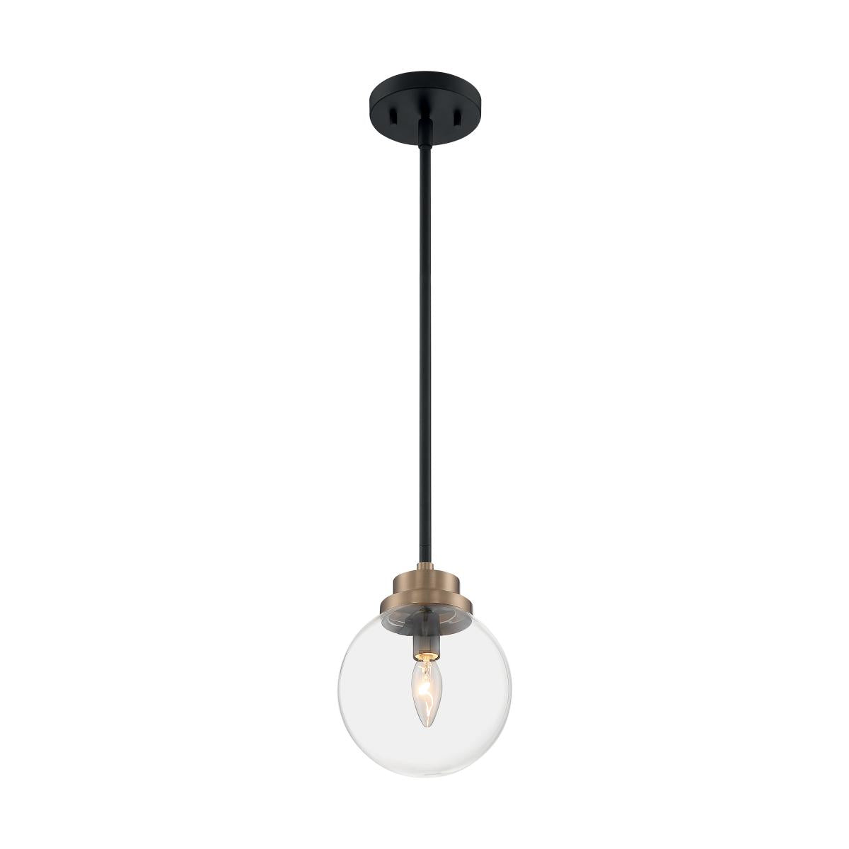 AXIS 1 LIGHT PENDANT - Clear Glass with Matte Black and Brass Accents