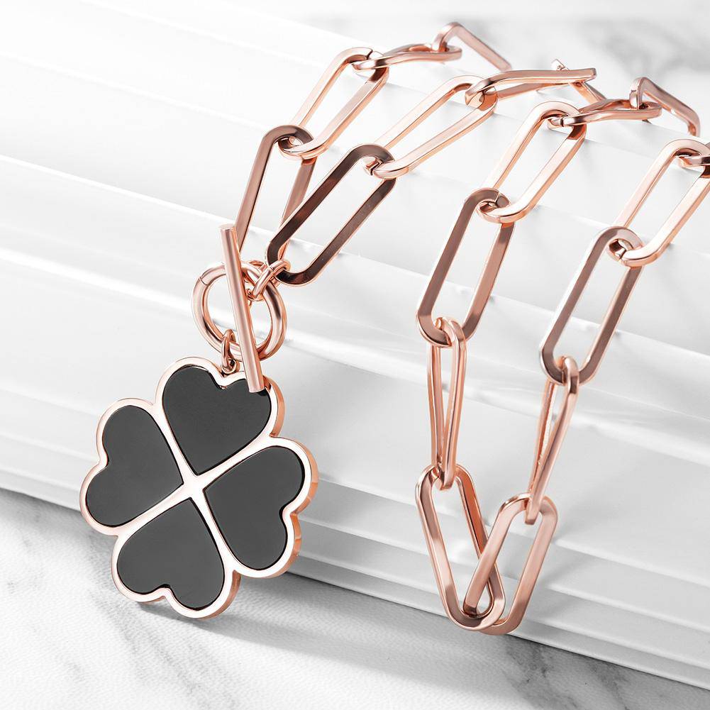 Lucky Four-Leaf Pendant Necklace - Elegant Rose Gold Jewelry for Women