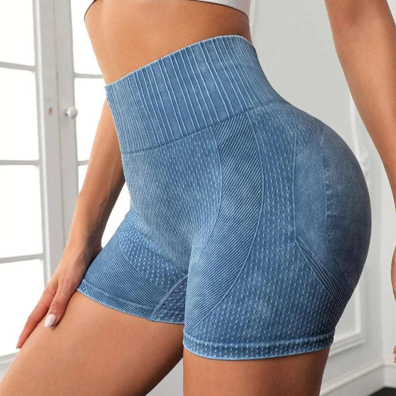 High Waist Fitness Shorts - Nylon & Spandex, Solid Color