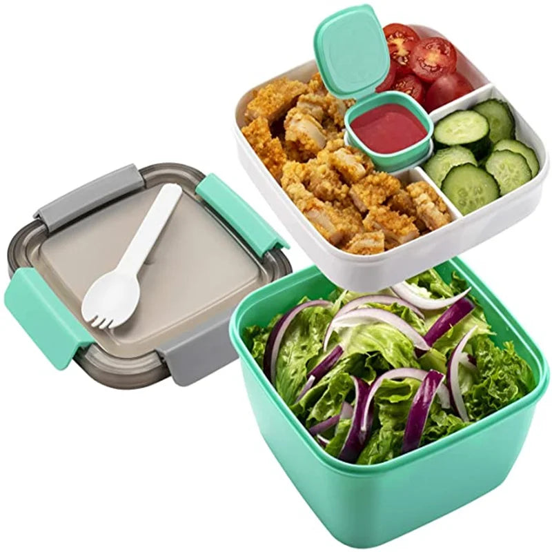 2 Compartments Large Bento Food Container with Dressing Cup