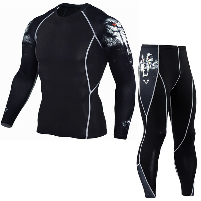 Plus Size 2pcs/set Men's Tracksuit Sport Suit Gym Fitness Compression Clothing