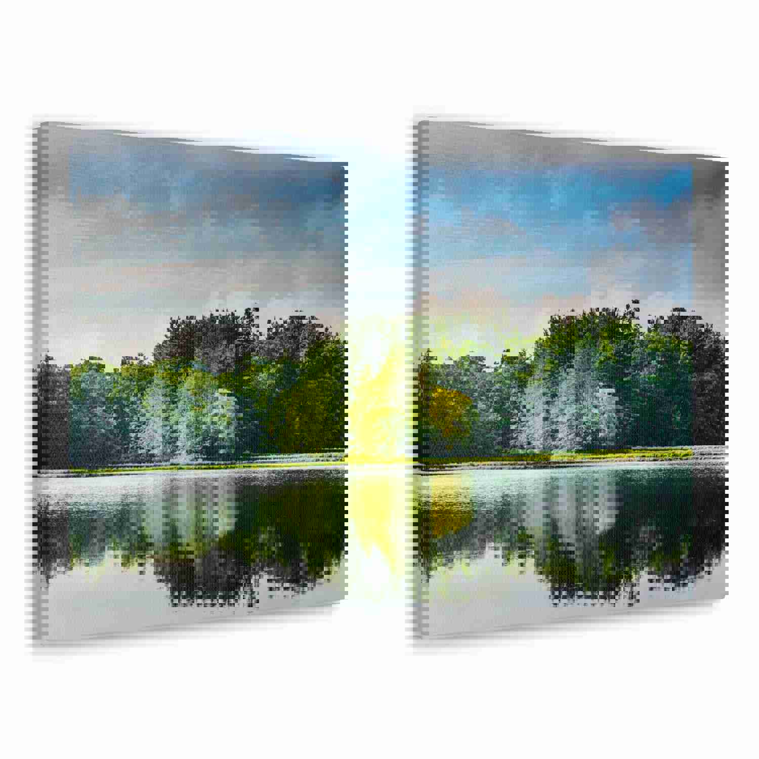 Green Forest Clear Lake Reflection Nature Wilderness Photography Canvas Wall Art